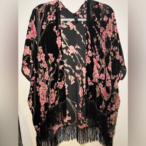 Lane Bryant Cherry Blossom Velvet Shrug with Tassels One Size Fits All